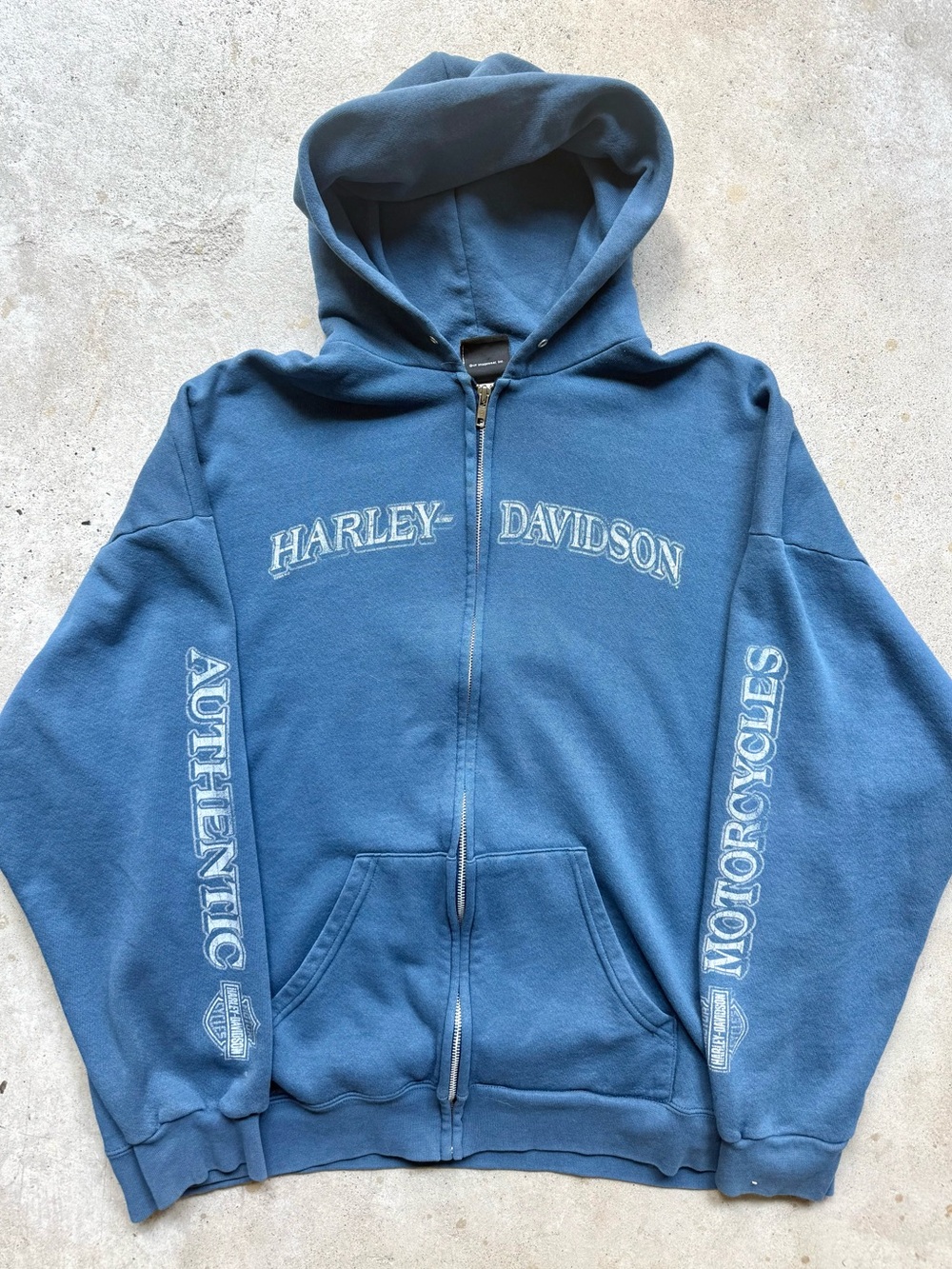 Vintage Y2K Harley Davidson Men’s Blue Zip Up Biker Hoodie 2XL 26x29